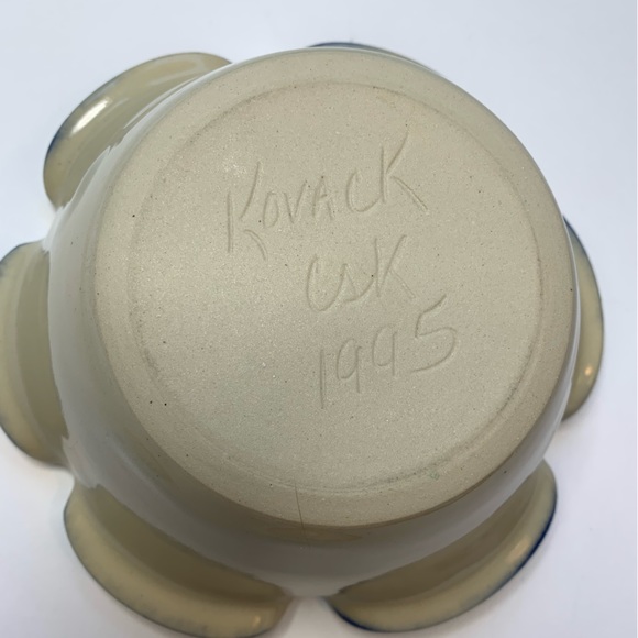 KOVAK POTTERY Bowl Blue Rose Ruffled Edge Seagrove NC Small Medium - Picture 3 of 6